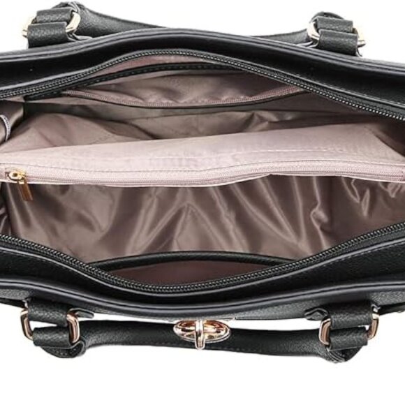 Neiman Marcus Dasein Women Black Vegan Leather Lock Style Top Handle Bag - Picture 4 of 4